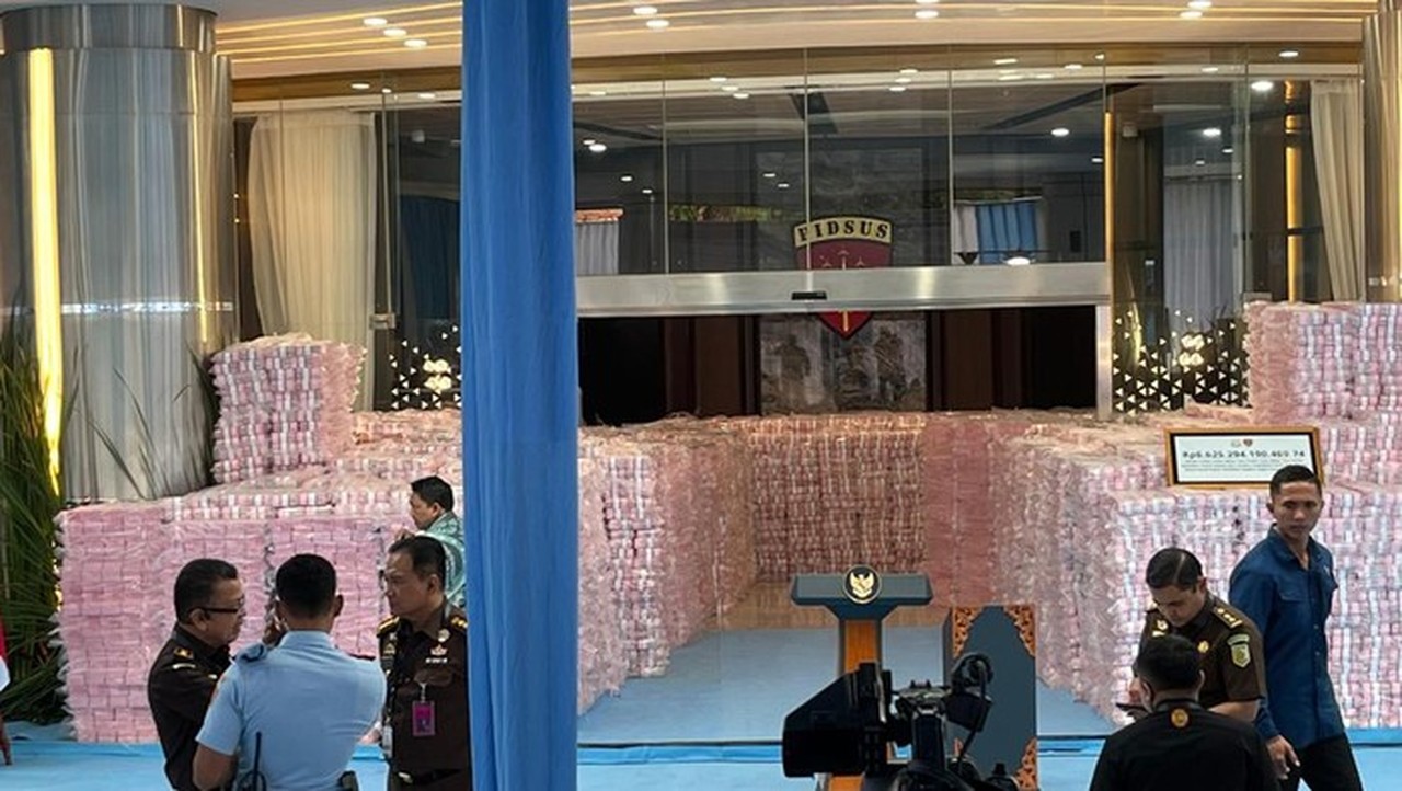 Foto: Tumpukan Uang Rampasan Negara Yang Dipamerkan Kejagung (rumondang/detikcom)