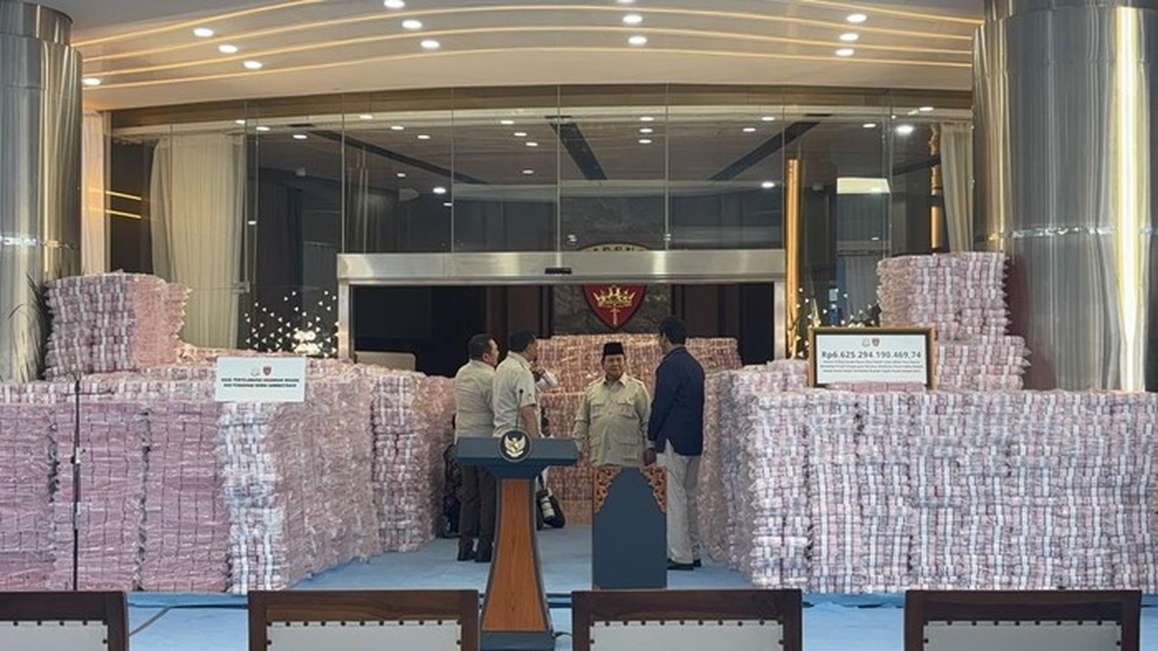 Foto: Prabowo Hadiri Penyerahan Uang Rampasan Perkara Di Kejagung (firda/detikcom)