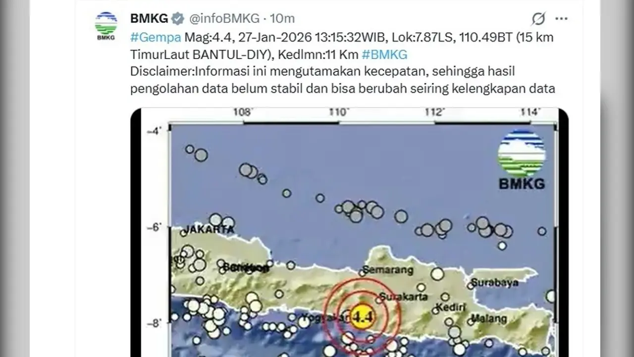 Bmkg Pastikan Gempa M 4 5 Di Bantul Tak Berpotensi Tsunami