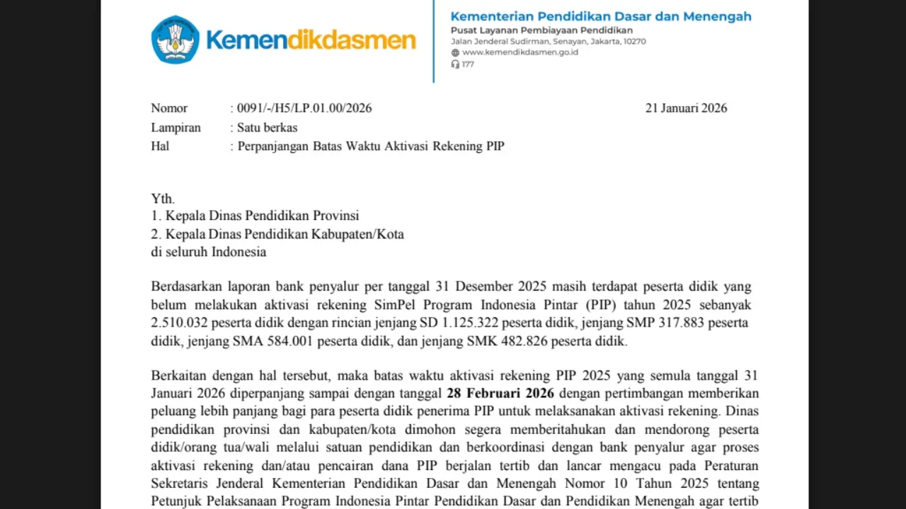 Kemendikdasmen Perpanjang Batas Aktivasi Pip 2025 Simak Jadwal Barunya