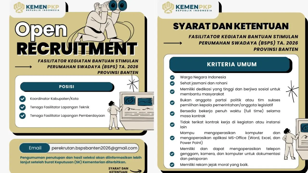 Kementerian Pkp Buka Lowongan Fasilitator Bsps 2026 Untuk Wilayah Dki Jakarta