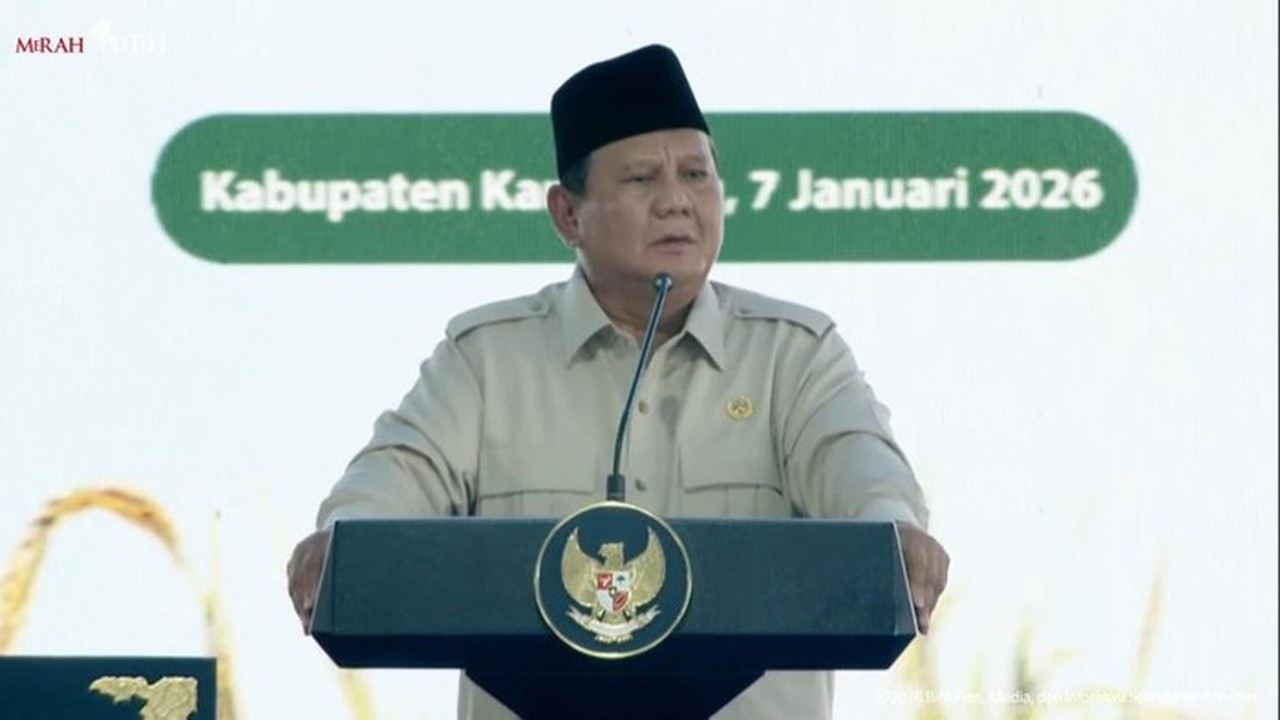 Presiden Prabowo Subianto Di Cilebar, Karawang, Jawa Barat, Rabu (7/1/2026). (foto: Youtube Setpres)