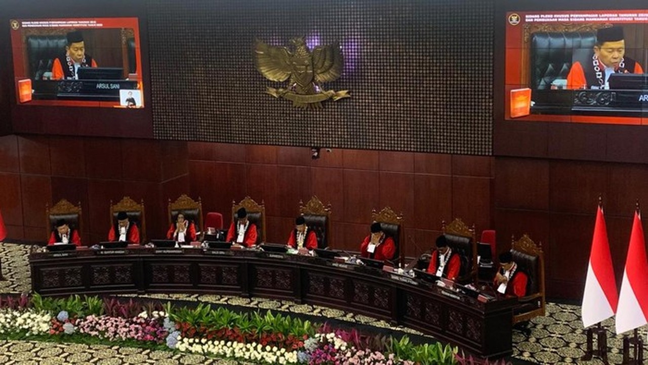Ketua Mk Suhartoyo Dalam Pidatonya Di Sidang Pleno Khusus Penyampaian Laporan Tahunan 2025 Dan Pembukaan Masa Persidangan Mk Tahun 2026 (mulia Budi/detikcom)