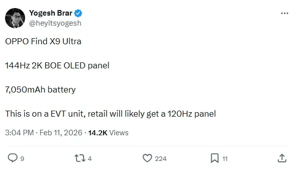 Bocoran Kapasitas Baterai Dan Layar Oppo Find X9 Ultra
