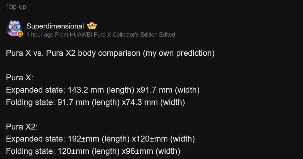 Bocoran Ukuran Dimensi Huawei Pura X2 Dari Superdimensional Di Weibo