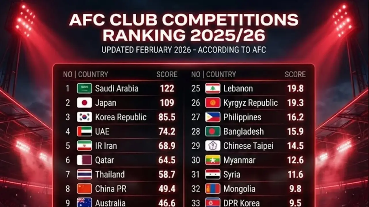 Ranking Liga Antar Negara Asia Arab Saudi Di Puncak Indonesia Jauh Dibawah Malaysia