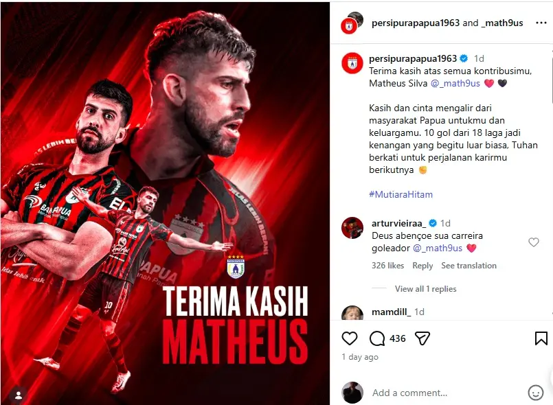Salam Perpisahan Persipura Dengan Matheus Silva