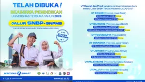 Universitas Terbuka Buka Beasiswa SNBP 2026, Kuliah Gratis 8 Semester untuk Mahasiswa Baru