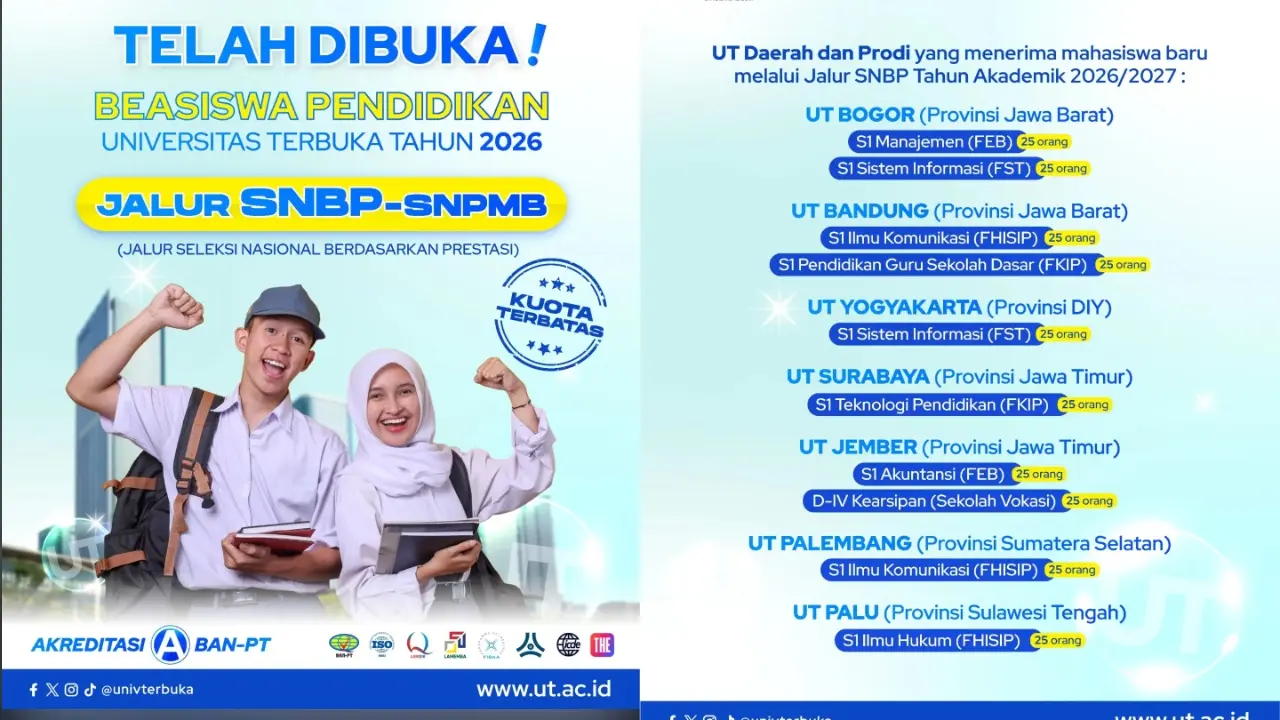 Universitas Terbuka Buka Beasiswa Snbp 2026